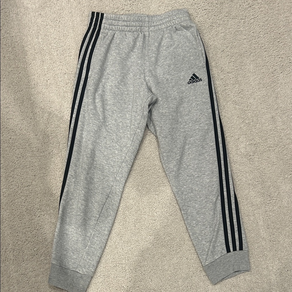 Adidas Kids Light Gray Joggers with Dark Stripes